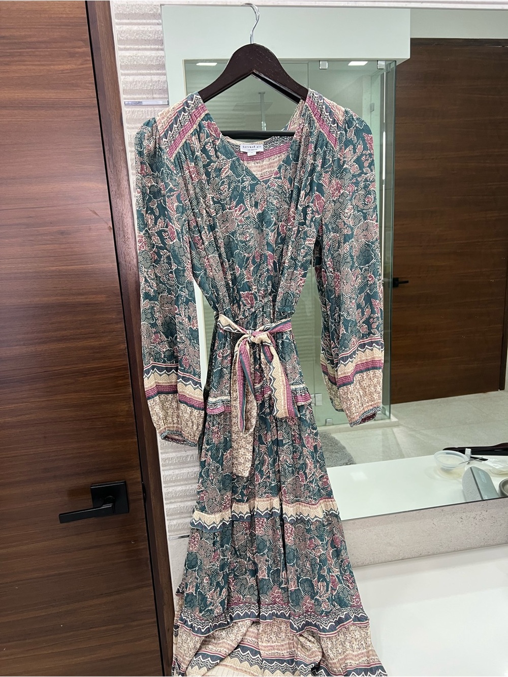 Current Air Green Floral Maxi Dress with Pink & Cream Accents
